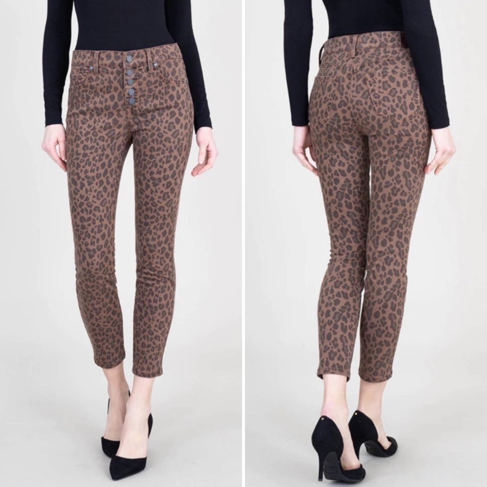 Level 99 Heidi Skinny Jeans 25 0 brown leopard high‎ rise taper button fly dark